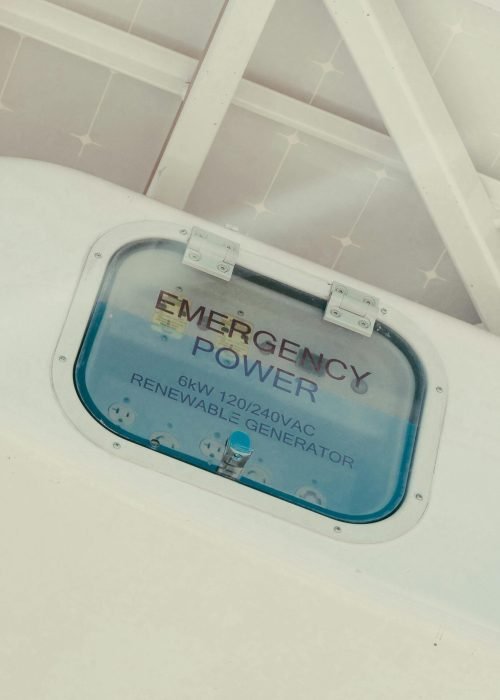 Image of an emergency power generator powered by renewable energy, featuring clean technology concepts.